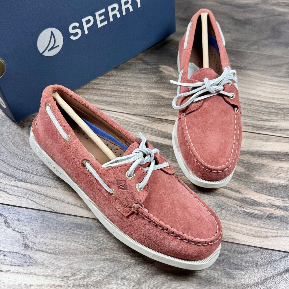 NIB Sperry Authentic Original 2 Eye Suede Boat Shoes Loafer 7M Dark Rose